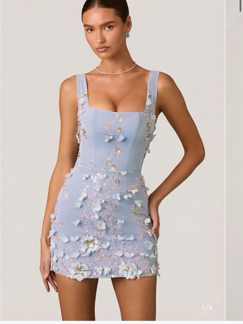 Oh Polly Pale Blue Embellished Mini Dress